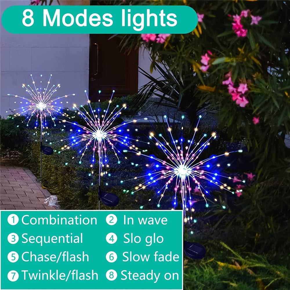 1 pack Solar Firework Light Outdoor - Waterproof Garden Flower Lights with 8 Modes - Decorative Fairy Lights for Yard, Patio, Pathway, and Courtyard - Outdoor Lighting Decoration