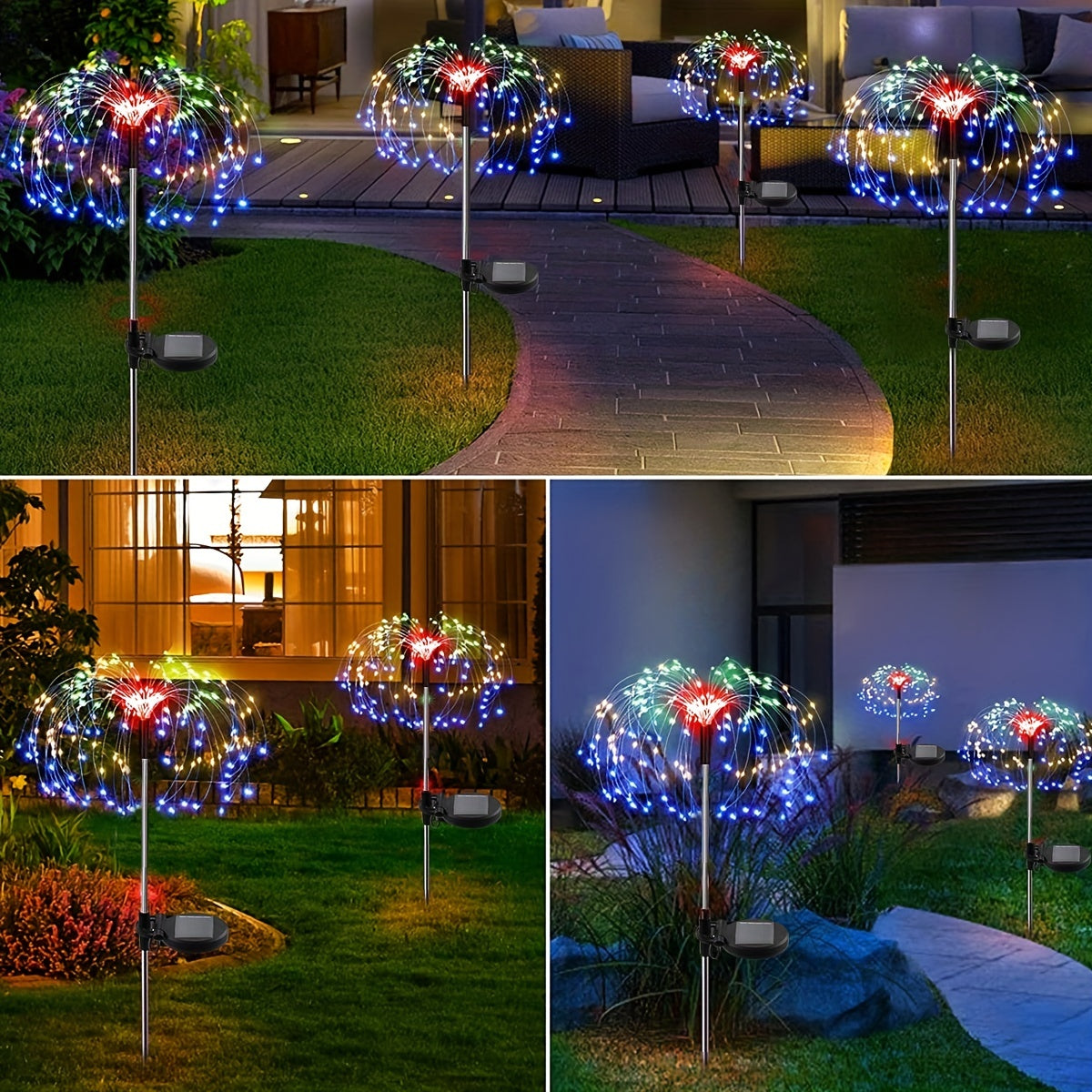 1 pack Solar Firework Light Outdoor - Waterproof Garden Flower Lights with 8 Modes - Decorative Fairy Lights for Yard, Patio, Pathway, and Courtyard - Outdoor Lighting Decoration